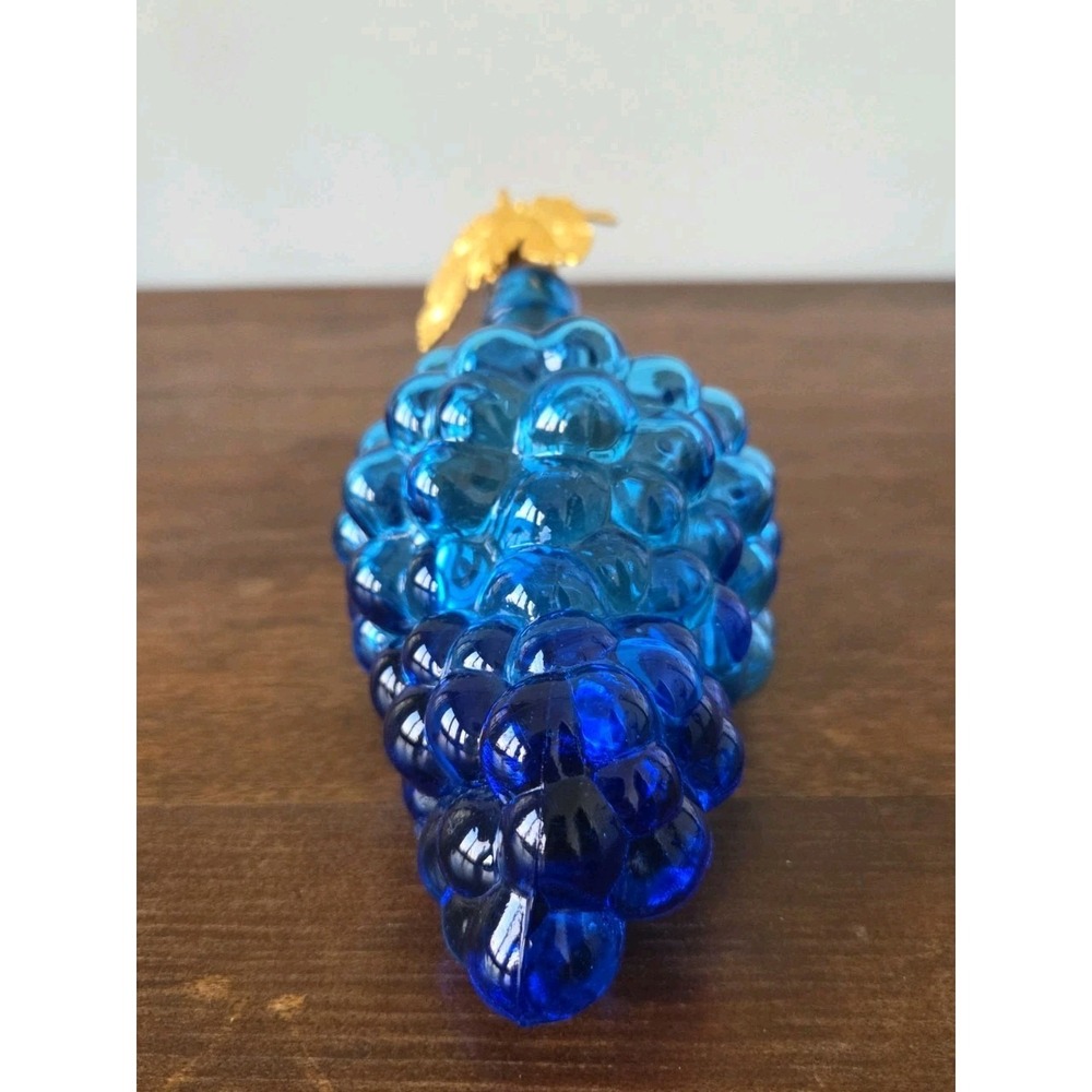 Vintage Italian Cobalt Blue Grape Cluster Decanter W/ Gold Filigree Leaf Cork‎